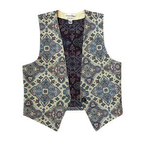 Gotcha Covered VTG Tapestry Vest Womens Sz Medium Kilim‎ Western Whimsy 90s USA